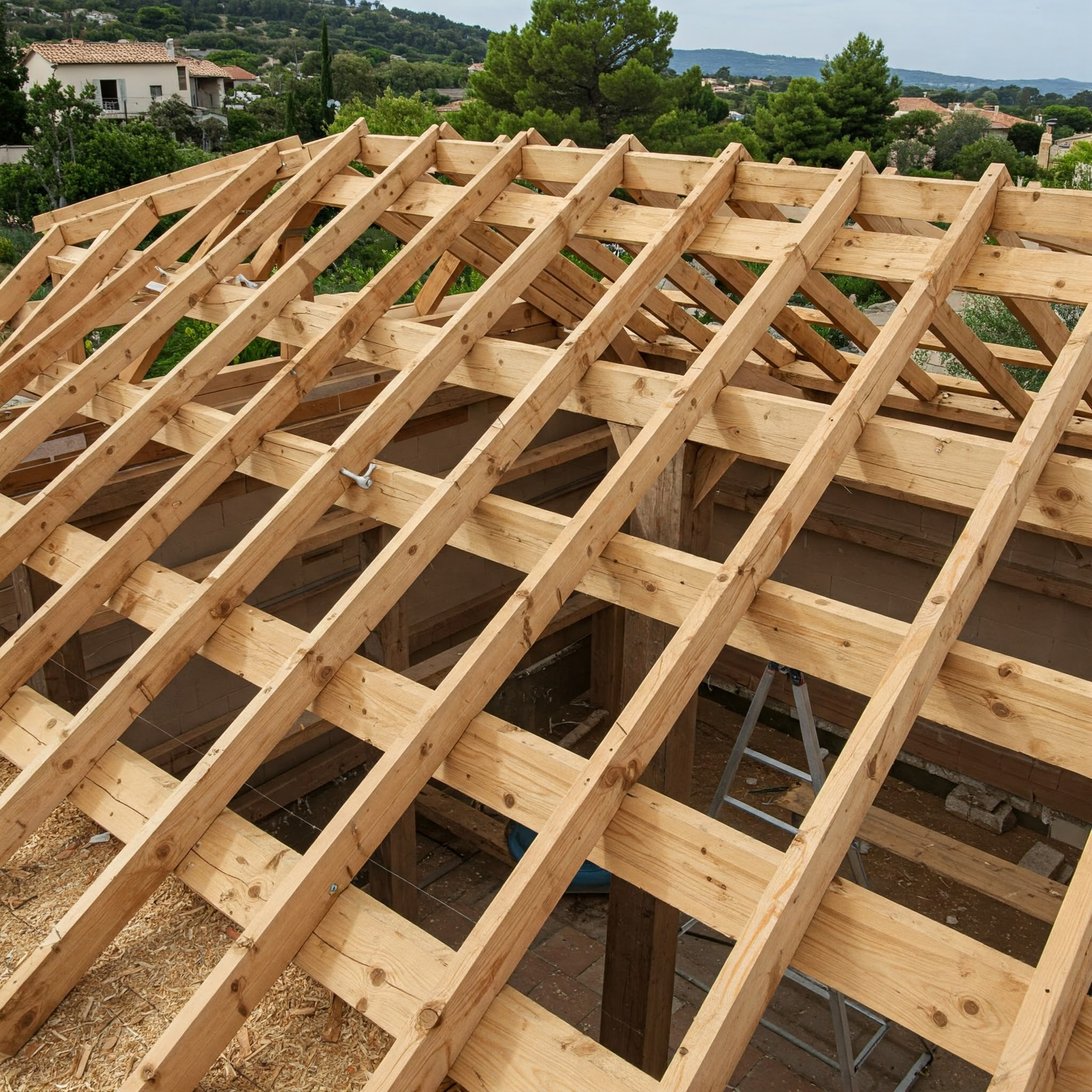 Charpente en cour de construction