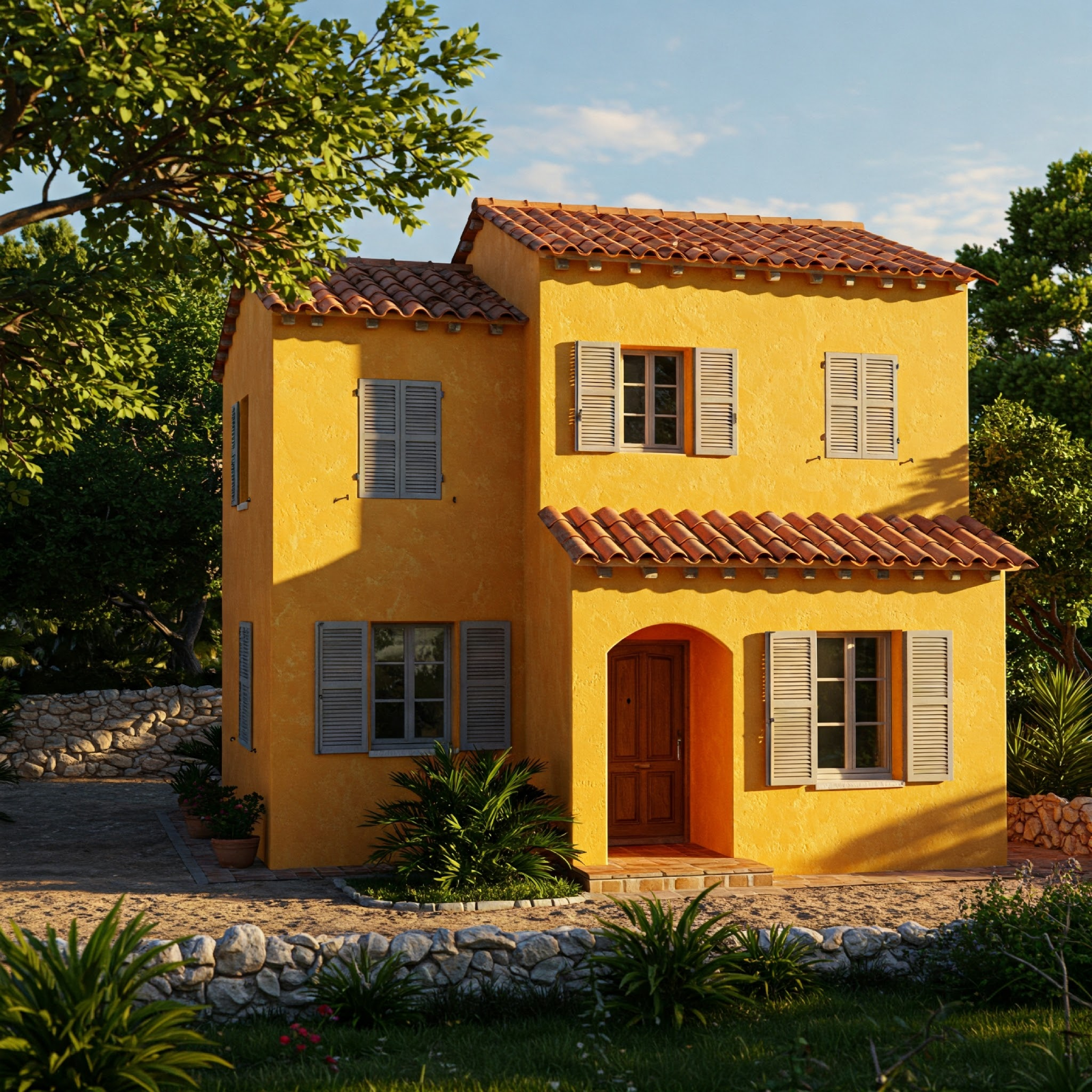 Façade de villa fraichement repeinte