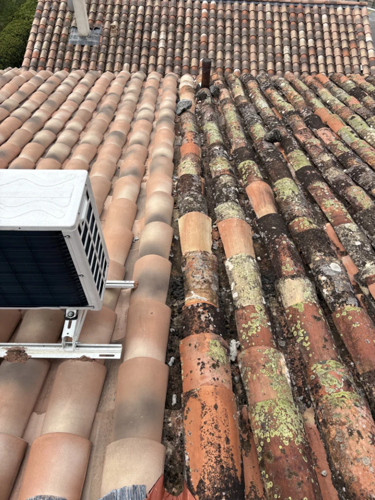 Traitement hydrofuge de toiture à Rocbaron avant après
