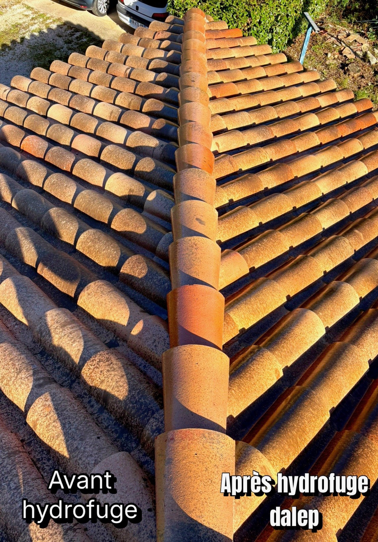 Détail application hydrofuge sur tuiles canal