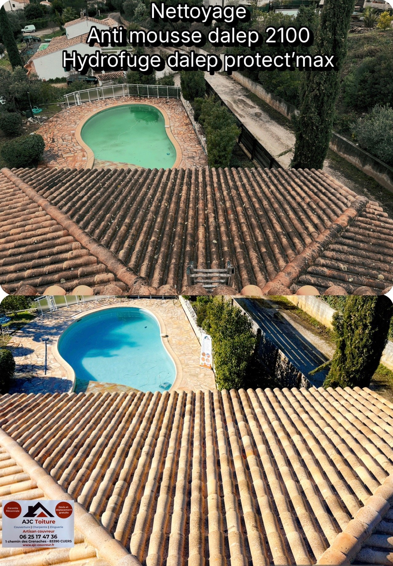 Vue aérienne chantier toiture propre après nettoyage