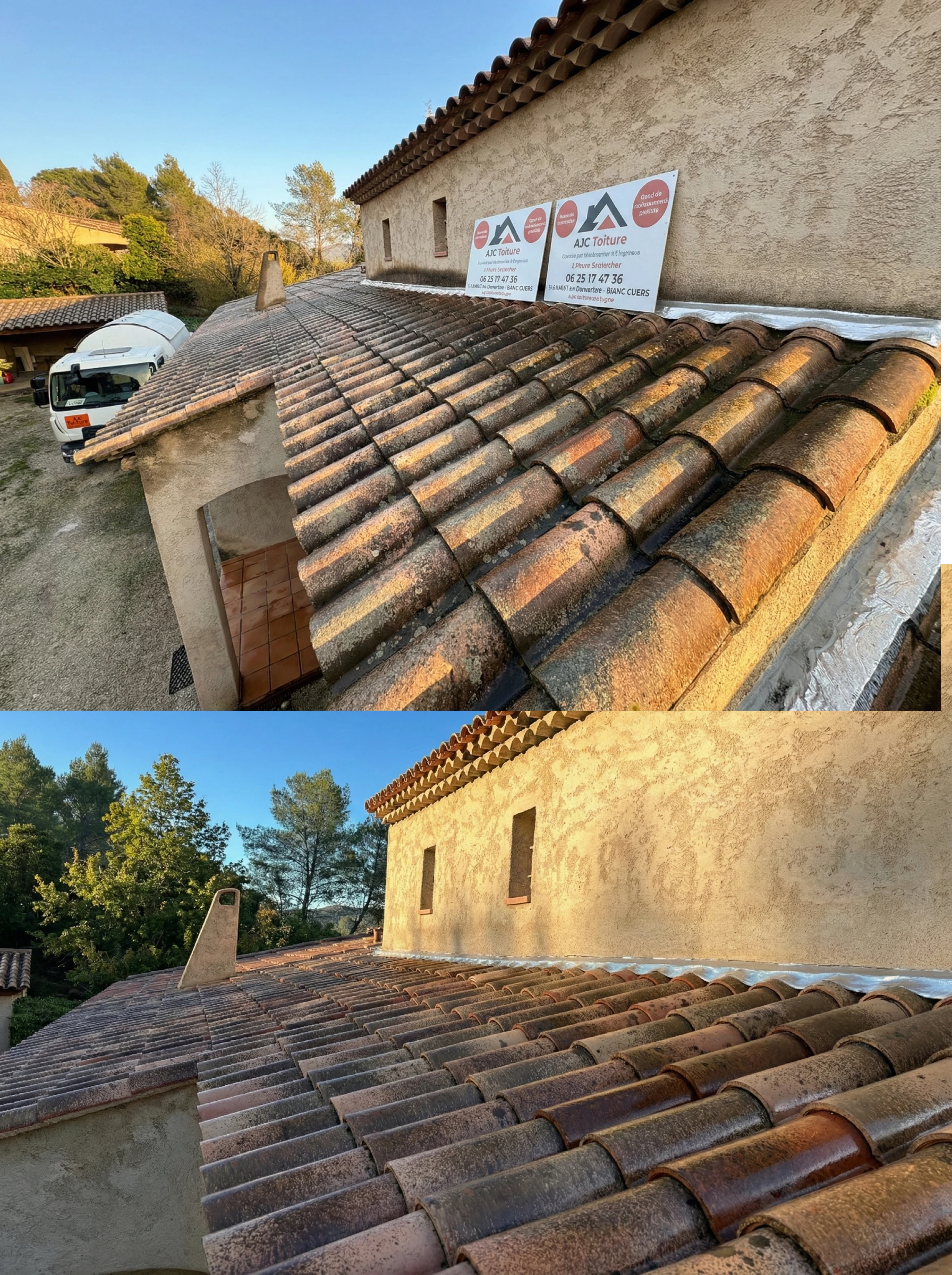 Avant après traitement de charpente en bois